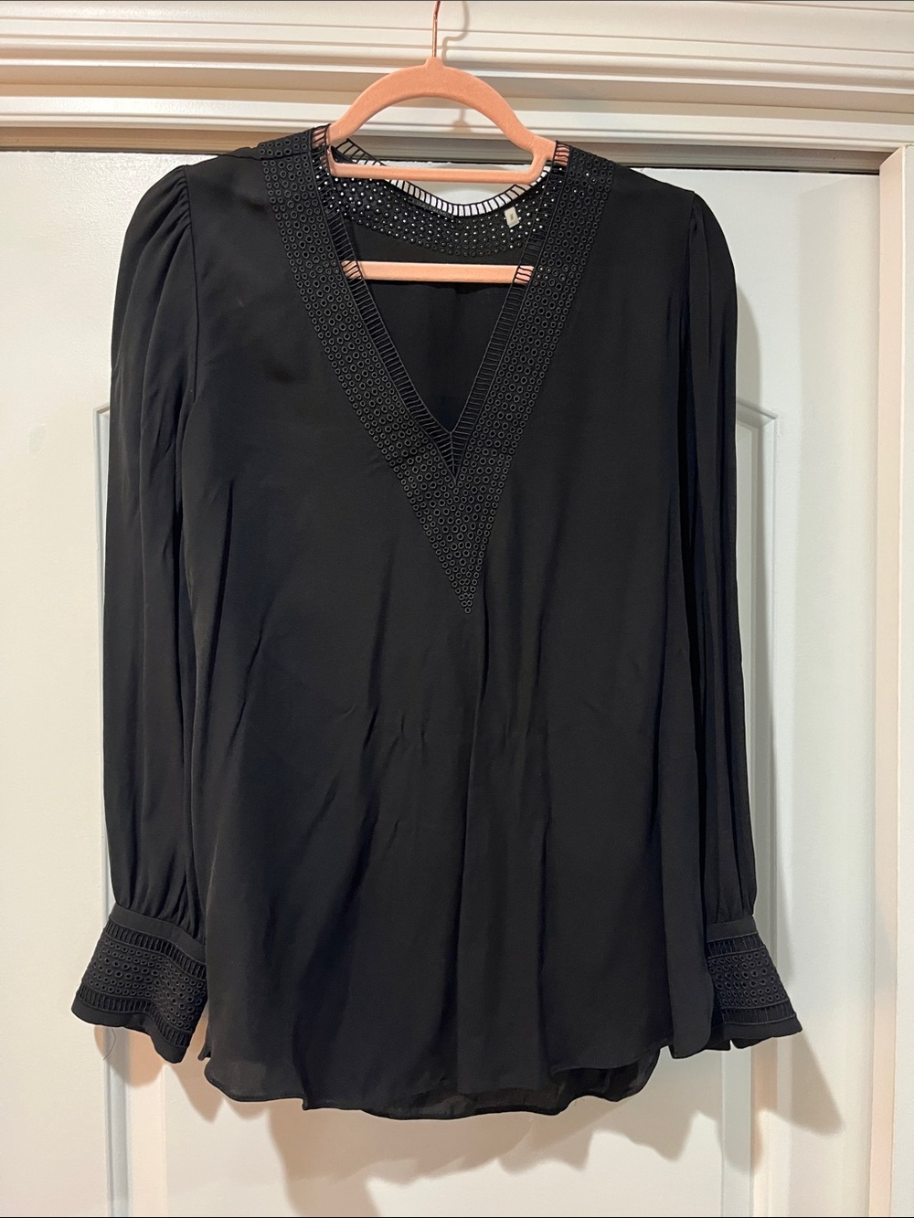 Black silk embroidered top